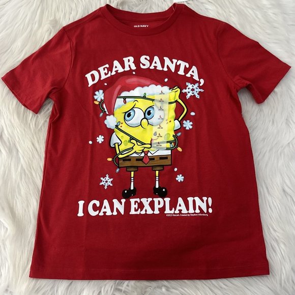 Old Navy boys Sponge Bob Dear Santa Tee L 10/12 NWT Red short sleeve - Picture 1 of 8